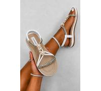 Love Lemonade Crystal Amara Jewel Detail Comfort Footbed Sandals In White White