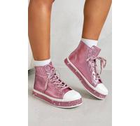 Love Lemonade Crystal Canvas High Top Trainers In Pink Pink