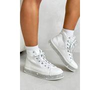 Love Lemonade Crystal Canvas High Top Trainers In White White 6