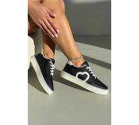 Love Lemonade Crystal Cherish Heart Lace-Up Trainers In Black Black 4