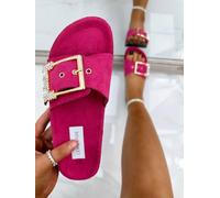 Love Lemonade Crystal Chunky Buckle Sliders In Fuchsia Fuchsia 4