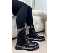 Love Lemonade Crystal Chunky Glam Warrior Biker Boots In Black Black 7