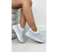 Love Lemonade Crystal Comfort Aura Stretch Sock Slip On Trainers In White White