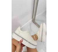 Love Lemonade Crystal Diamante Trim Platform Trainers In Off White Off White 4