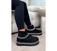 Love Lemonade Crystal Faux Fur Lined Stretch Sock Warmer Slipper Boots In Black Black 5