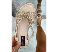 Love Lemonade Crystal Glamour Bow Flip Flops Limited Edition In Rose Gold Rose Gold 6