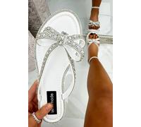 Love Lemonade Crystal Glamour Bow Flip Flops Limited Edition In White White 4