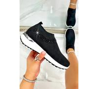 Love Lemonade Crystal Halo Comfort Stretch Slip On Trainers Black - UK 7 - EU 40 - US 9