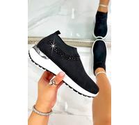 Love Lemonade Crystal Halo Comfort Stretch Slip On Trainers In Black Black