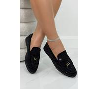 Love Lemonade Crystal Luna Slip-On Flat Loafers In Black Black 5
