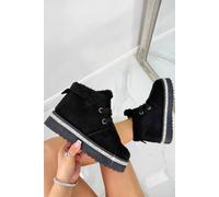 Love Lemonade Crystal Luxe Lodge Faux Fur Lined Boots In Black Black 5