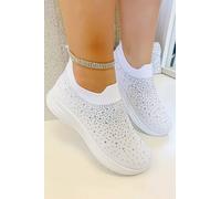 Love Lemonade Crystal Rainbow Drop Stretch Sock Trainers In White White