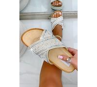Love Lemonade Crystal Shimmer Wedge Sliders In Silver Silver