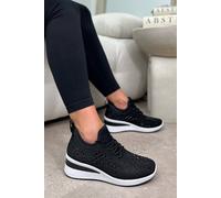 Love Lemonade Crystal Stretch Sock Comfort Wedge Trainers In Black Black 7