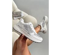 Love Lemonade Crystal Supreme Sparkle Lace-Up Trainers In White White 6
