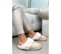 Love Lemonade Crystal Trim Soft Cosy Faux Fur Lined Slippers In Nude Nude