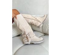 Love Lemonade Crystal Trim Wild Obsession Knee High Boots In Nude Nude