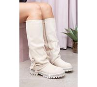 Love Lemonade Crystal Trim Wild Obsession Knee High Boots In Nude Nude 8