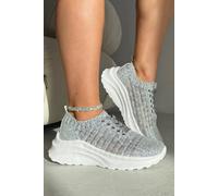 Love Lemonade Flex Cloud Knit Mesh Lace-Up Chunky Trainers In Silver Silver 6