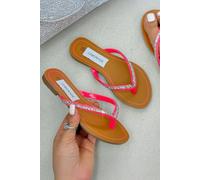 Love Lemonade Little Lemmy Crystal Sparkle Flip Flops Neon Pink - UK Junior 12.5 - EU 31