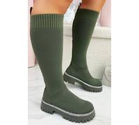 Love Lemonade Sparkly Calf Stretch Sock Boots In Khaki Khaki 3