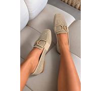 Love Lemonade Sparkly Flat Faux Suede Classic Loafers In Nude Nude
