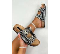 Love Lemonade Sparkly Seaside Luxe Double Buckle Sliders In Black Black