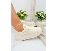 Love Lemonade Sparkly Shimmer Suede Trainers In Nude Nude 3