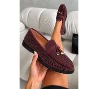 Love Lemonade Sparkly Sloane Embellished Flat Loafers In Burgundy Burgundy