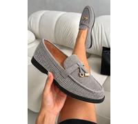 Love Lemonade Sparkly Sloane Embellished Flat Loafers In Grey Grey