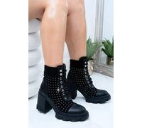 Love Lemonade Sparkly Velvet Riot Stud Ankle Boots In Black Black 6