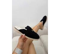 Love Lemonade Velvet Crush Faux Fur Lined Slip-On Clog Mules In Black Black 3