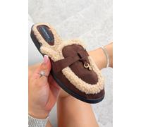 Love Lemonade Velvet Crush Teddy Trim Slip On Clog Mules In Brown Brown