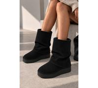 Love Lemonade Vienna Comfort Faux Suede Foldover Mid-Calf Boots In Black Black