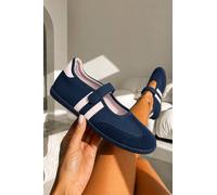 Love Lemonade Women's Comfort Mary Jane Padded Footbed Slip On Trainers in Navy | Size: 5