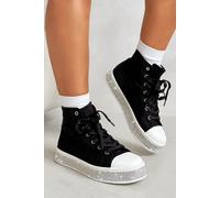 Love Lemonade Women's Crystal Canvas High Top Trainers in Black | Size: 7 Love Lemonade Black 7