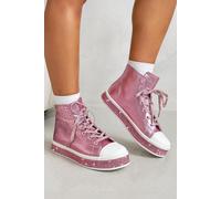Love Lemonade Women's Crystal Canvas High Top Trainers in Pink | Size: 4 Love Lemonade Pink 4