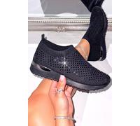 Love Lemonade Women's Crystal Diamond Comfort Stretch Sock Slip On Trainers in Black | Size: 4 Love Lemonade Black 4