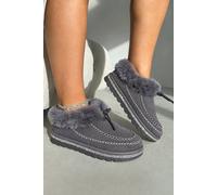 Love Lemonade Women's Crystal Faux Fur Lined Tazgirl Outdoor Slippers Flat in Grey | Size: 6