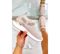 Love Lemonade Women's Crystal Halo Comfort Stretch Slip On Trainers in Pink | Size: 5 Love Lemonade Pink 5