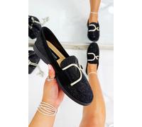 Love Lemonade Women's Crystal Imperial Glow Loafers in Black | Size: 4 Love Lemonade Black 4