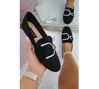 Love Lemonade Women's Crystal Imperial Suede Loafers in Black | Size: 4 Love Lemonade Black 4