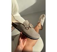 Love Lemonade Women's Crystal Imperial Suede Slip On Clog Mules in Nude | Size: 3 Love Lemonade Nude 3