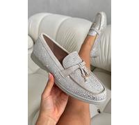 Love Lemonade Women's Crystal Luna Slip-On Flat Loafers in Grey | Size: 5 Love Lemonade Grey 5