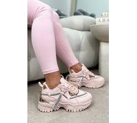 Love Lemonade Women's Crystal Panel Track Chunky Trainers Luxe Edition in Pink | Size: 3 Love Lemonade Pink 3