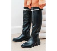 Love Lemonade Women's Crystal Reign Rider Calf Boots in Black | Size: 3