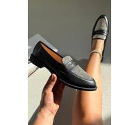 Love Lemonade Women's Crystal Shimmer Dream Panel Loafers in Black | Size: 3