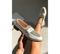 Love Lemonade Women's Crystal Shimmer Dream Panel Loafers in White | Size: 4