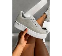 Love Lemonade Women's Crystal Society Glow Lace-Up Trainers in Silver | Size: 3