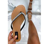 Love Lemonade Women's Crystal Sparkle Flip Flops in Black | Size: 5 Love Lemonade Black 5